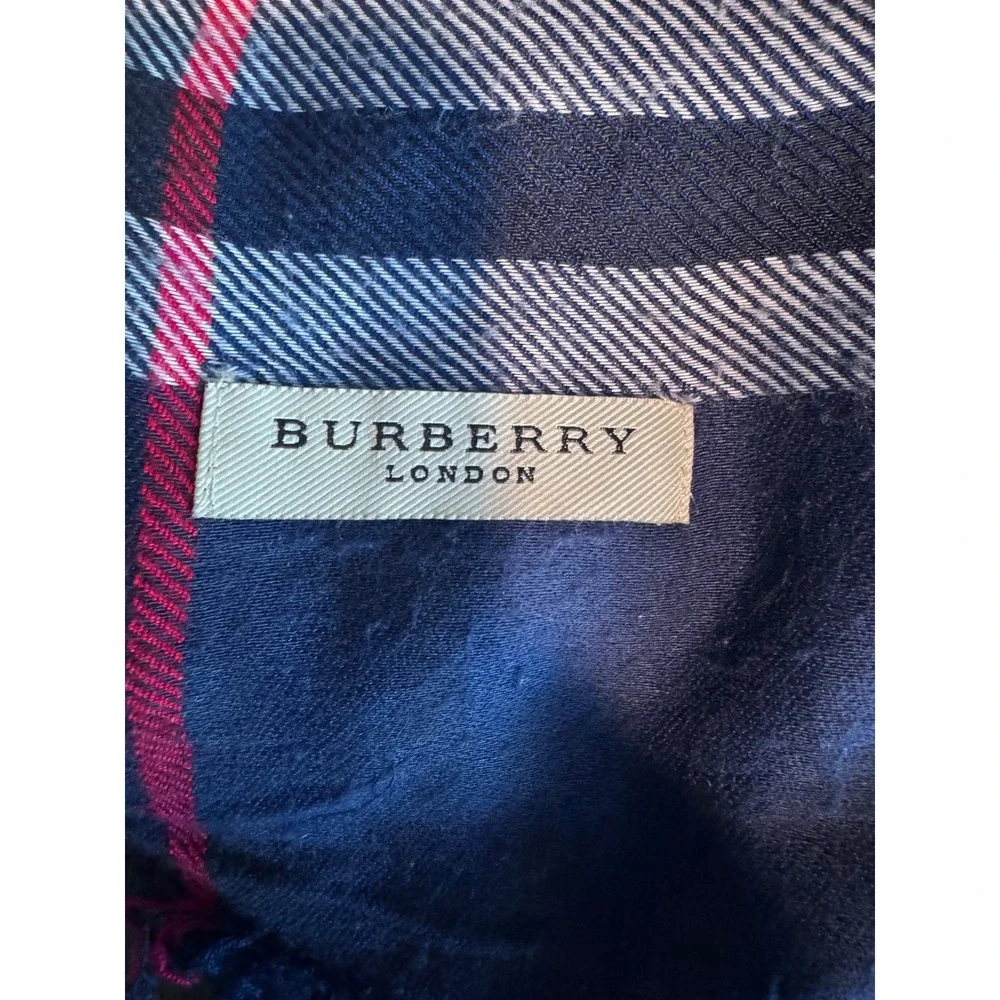 Burberry London Navy Blue Giant Check Scarf Eyelash‎ Fringe Plaid Unisex